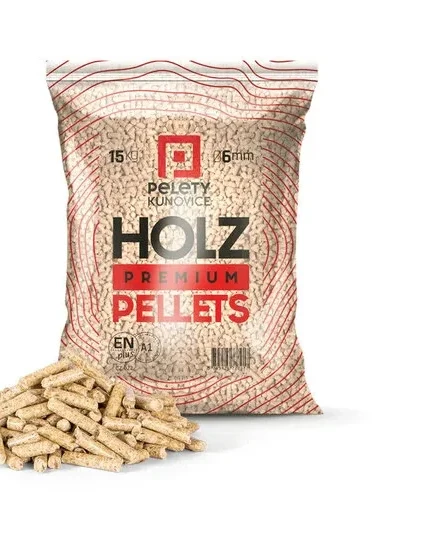 Dřevěné pelety Kunovice HOLZ Premium ENplus A1 / půlpaleta 525 kg (35 × 15 kg)